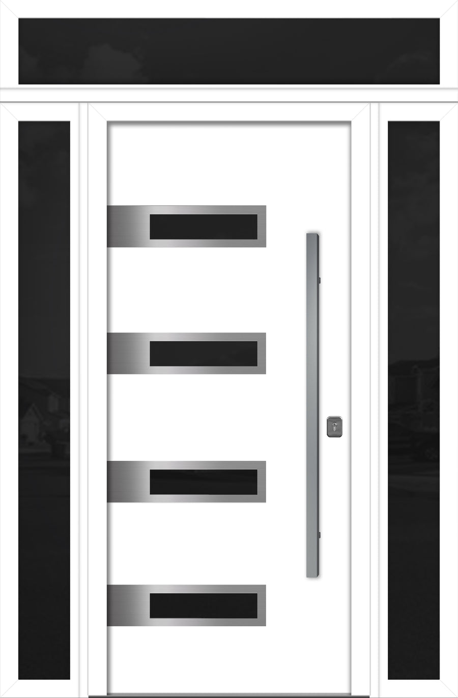 Nova Inox S4 Modern Exterior Single Door 36x80 with 2 Sidelight and Transom - Unit 62x95 1/2 - White - Doors and Beyond
