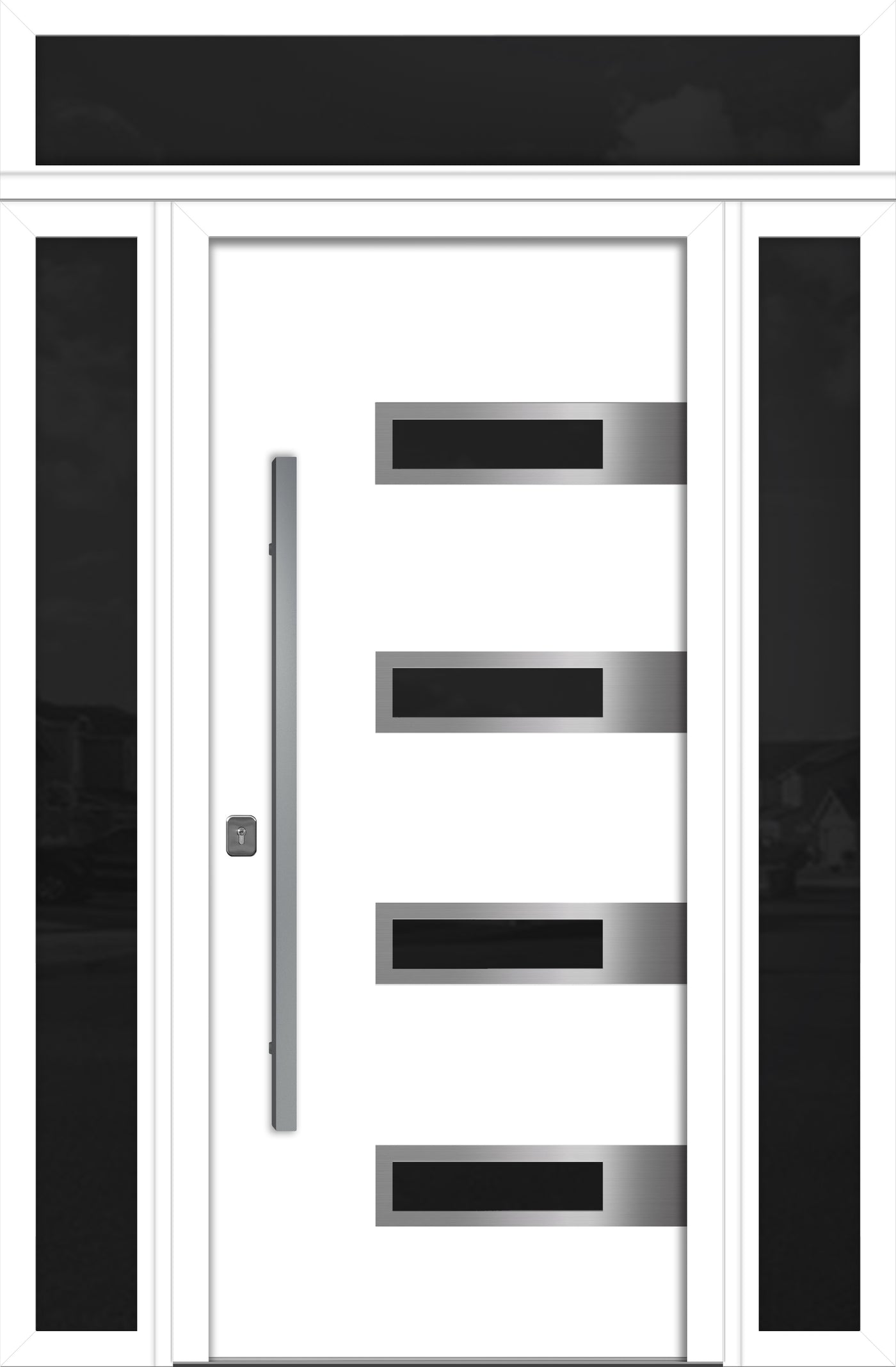Nova Inox S4 Modern Exterior Single Door 36x80 with 2 Sidelight and Transom - Unit 62x95 1/2 - White - Doors and Beyond