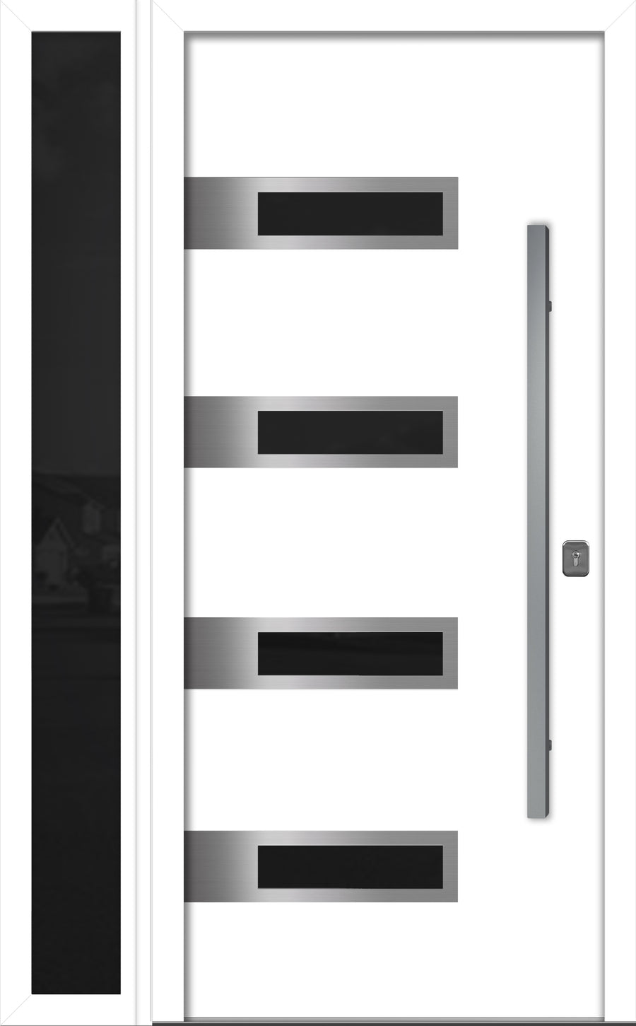 Nova Inox S4 Modern Exterior Single Door W/ (1) 12" Sidelight - Unit 50x81 3/8 - White - Doors and Beyond