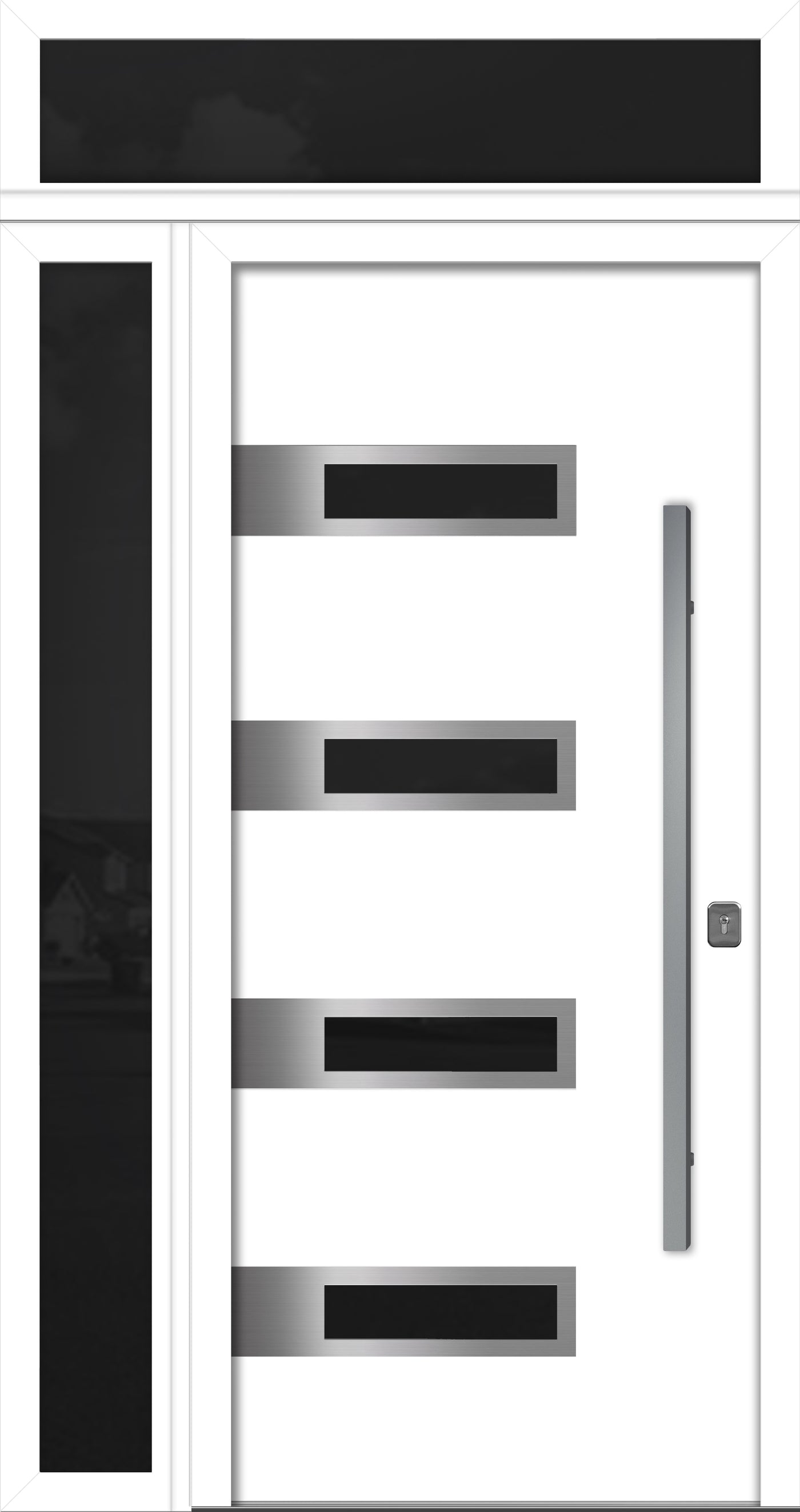 Nova Inox S4 Modern Exterior Single Door 36x80 with Sidelight and Transom - Unit 50x95 1/2 - White - Doors and Beyond