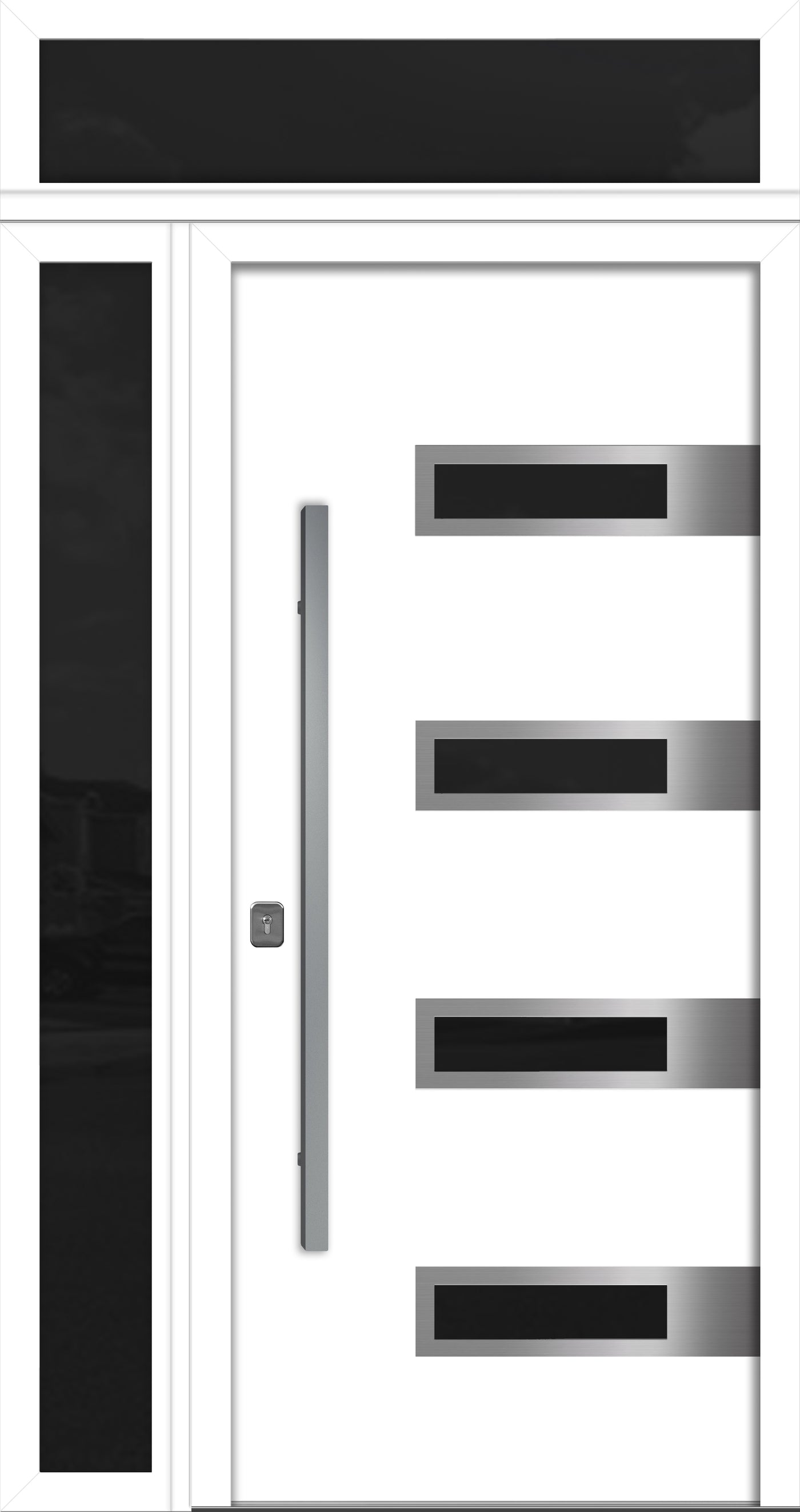 Nova Inox S4 Modern Exterior Single Door 36x80 with Sidelight and Transom - Unit 50x95 1/2 - White - Doors and Beyond