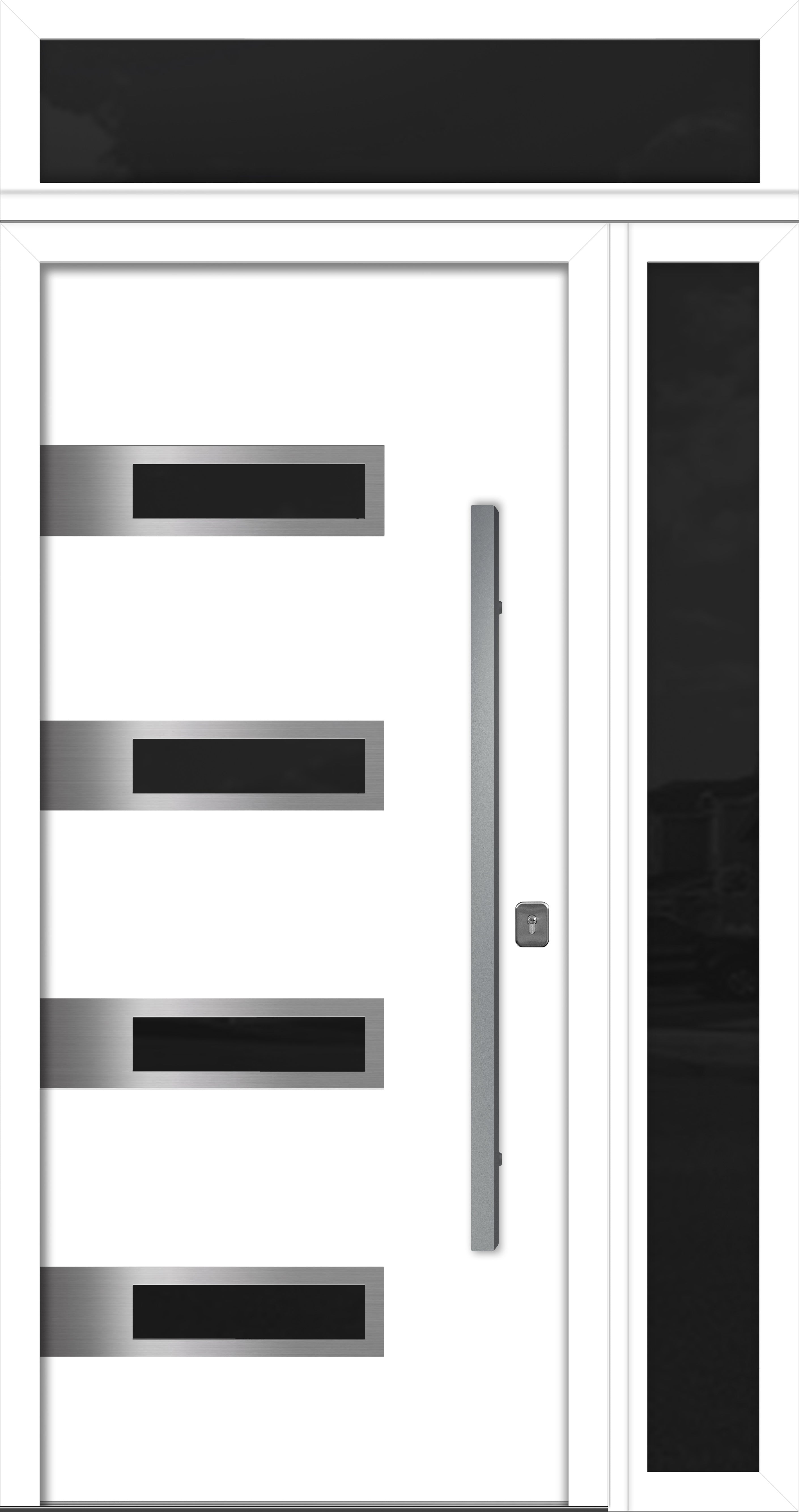 Nova Inox S4 Modern Exterior Single Door 36x80 with Sidelight and Transom - Unit 50x95 1/2 - White