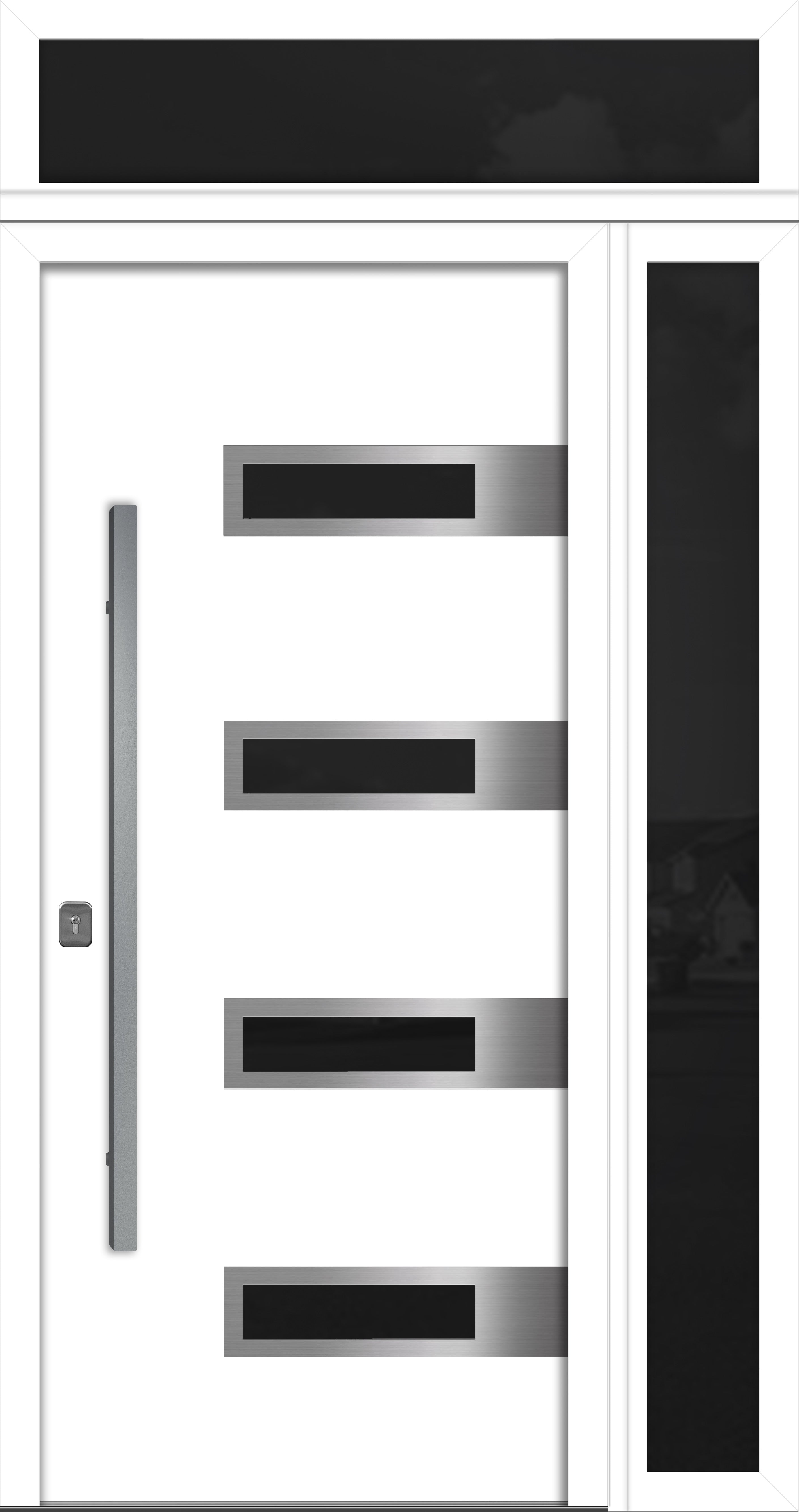 Nova Inox S4 Modern Exterior Single Door 36x80 with Sidelight and Transom - Unit 50x95 1/2 - White