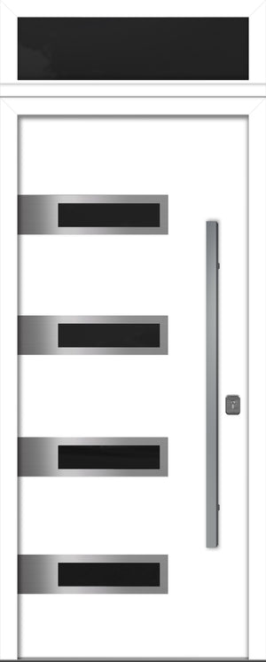 Nova Inox S4 Modern Exterior Single Door 36x80 with Transom - Unit Size 38 x 95 1/2”- White - Doors and Beyond