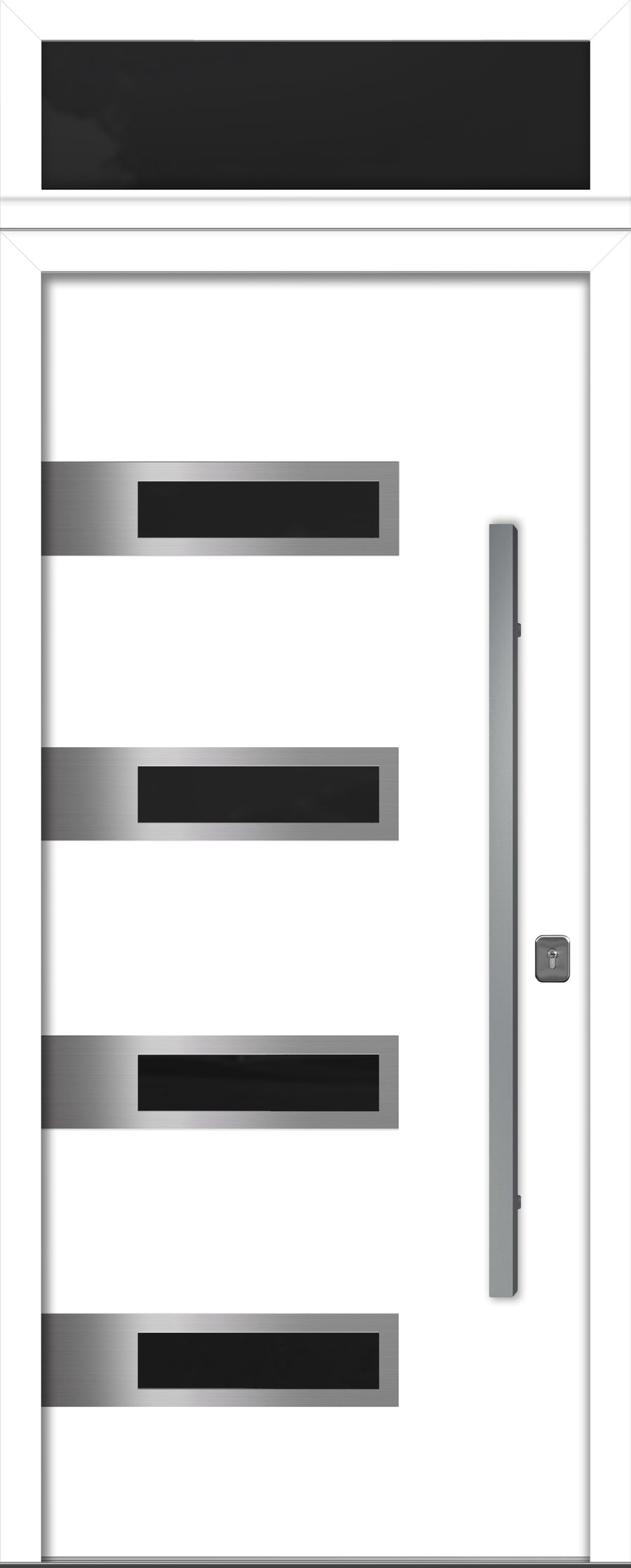 Nova Inox S4 Modern Exterior Single Door 36x80 with Transom - Unit Size 38 x 95 1/2”- White - Doors and Beyond