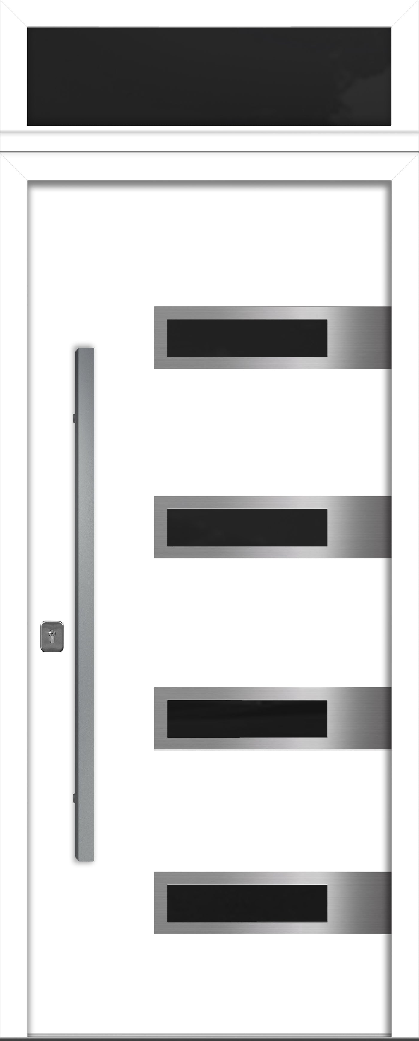 Nova Inox S4 Modern Exterior Single Door 36x80 with Transom - Unit Size 38 x 95 1/2”- White - Doors and Beyond