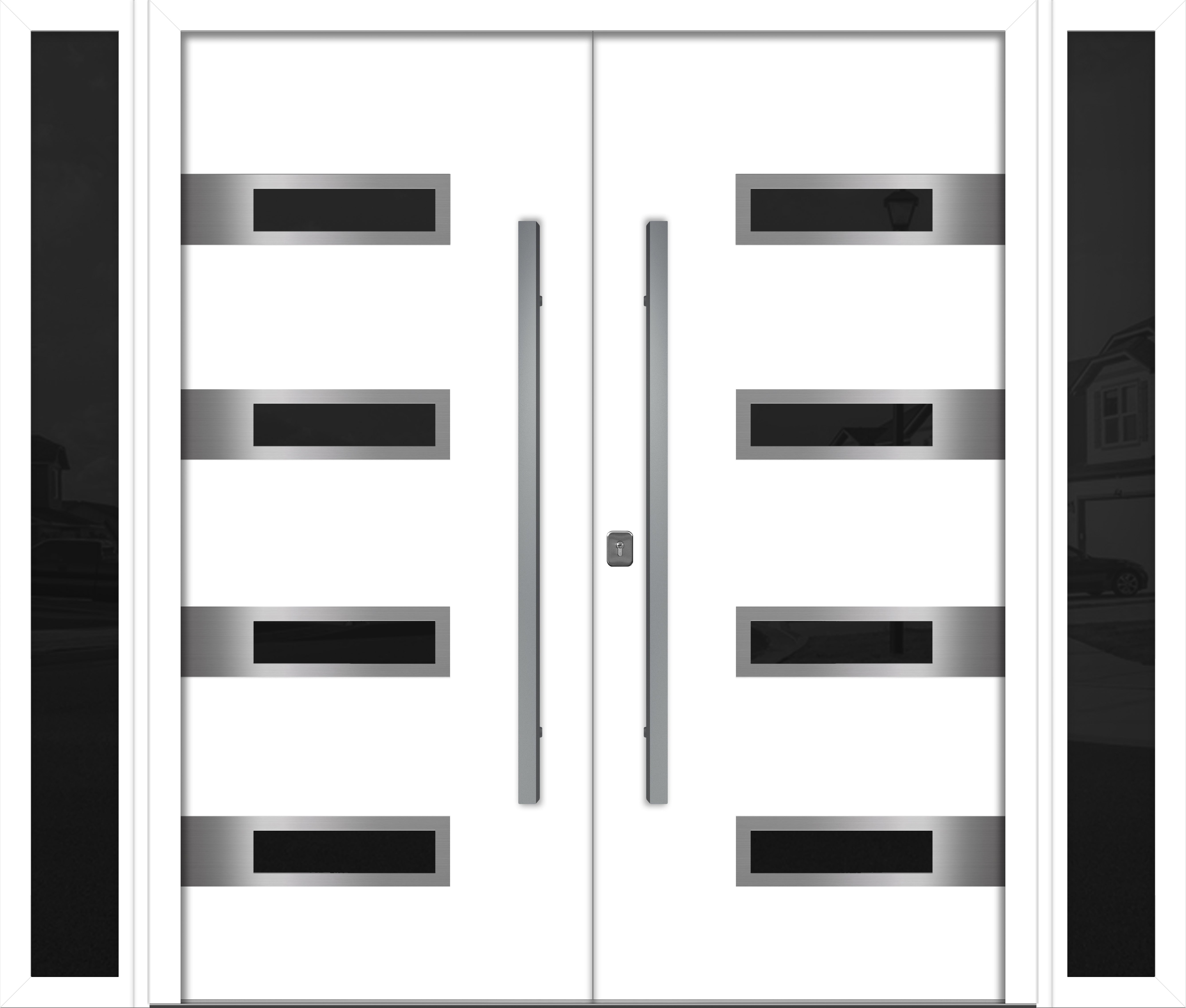 Nova Inox S4 Modern Exterior Double Door W/ (2) 12" Sidelight - Unit 98x81 3/8 - White