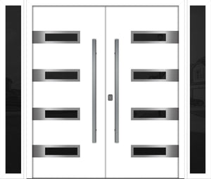 Nova Inox S4 Modern Exterior Double Door W/ (2) 12" Sidelight - Unit 98x81 3/8 - White - Doors and Beyond