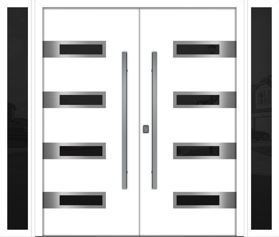 Nova Inox S4 Modern Exterior Double Door W/ (2) 12" Sidelight - Unit 98x81 3/8 - White - Doors and Beyond