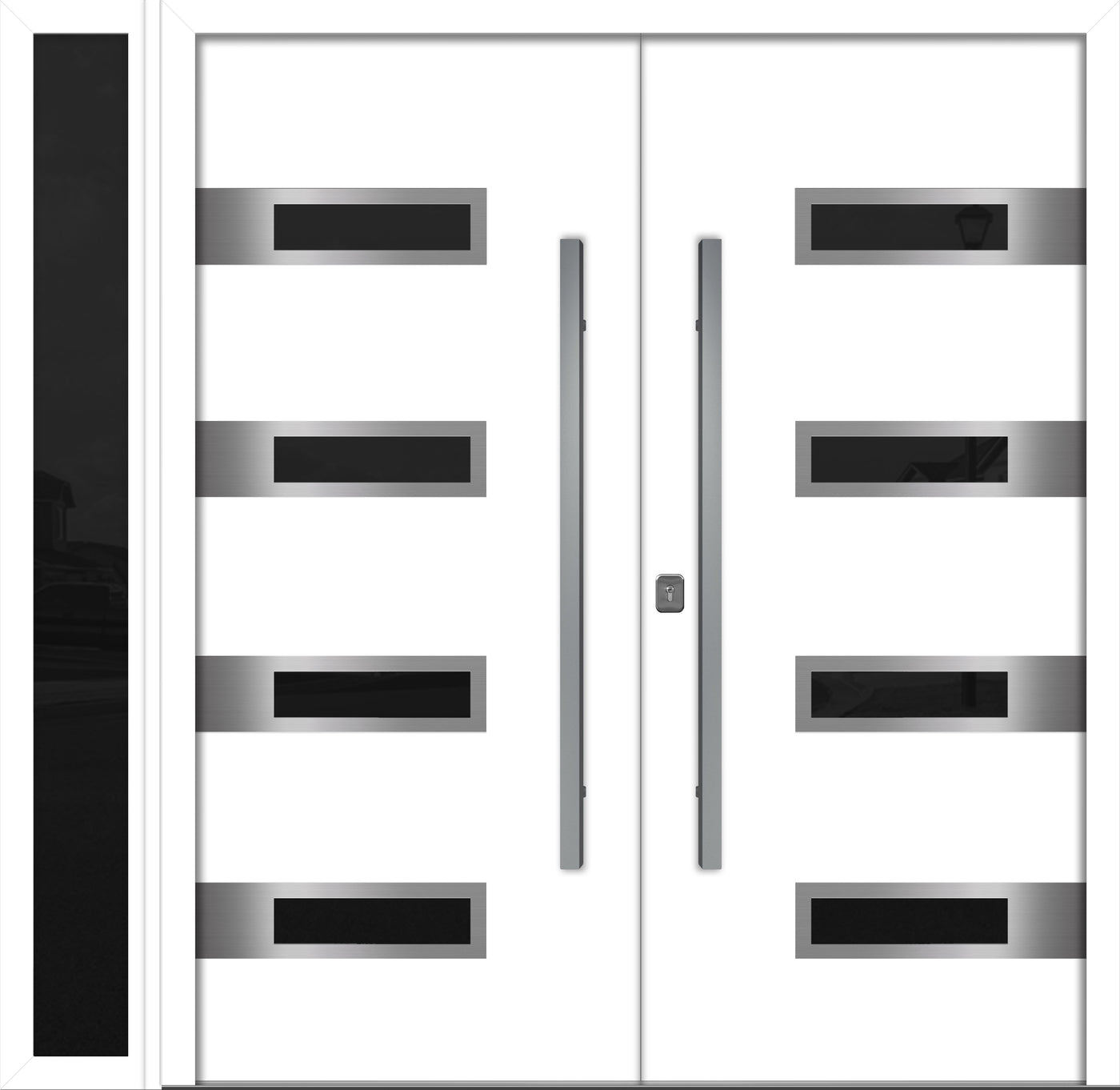 Nova Inox S4 Modern Exterior Double Door W/ (1) 12" Sidelight - Unit 86x81 3/8 - White - Doors and Beyond