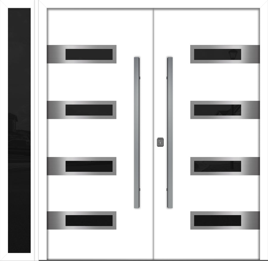 Nova Inox S4 Modern Exterior Double Door W/ (1) 12" Sidelight - Unit 86x81 3/8 - White - Doors and Beyond
