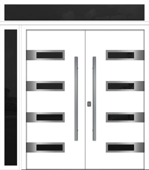Nova Inox S4 Modern Exterior Double Door 72x80 W/ (1) 12" Sidelight and Transom - Unit 86x95 3/8 - White - Doors and Beyond