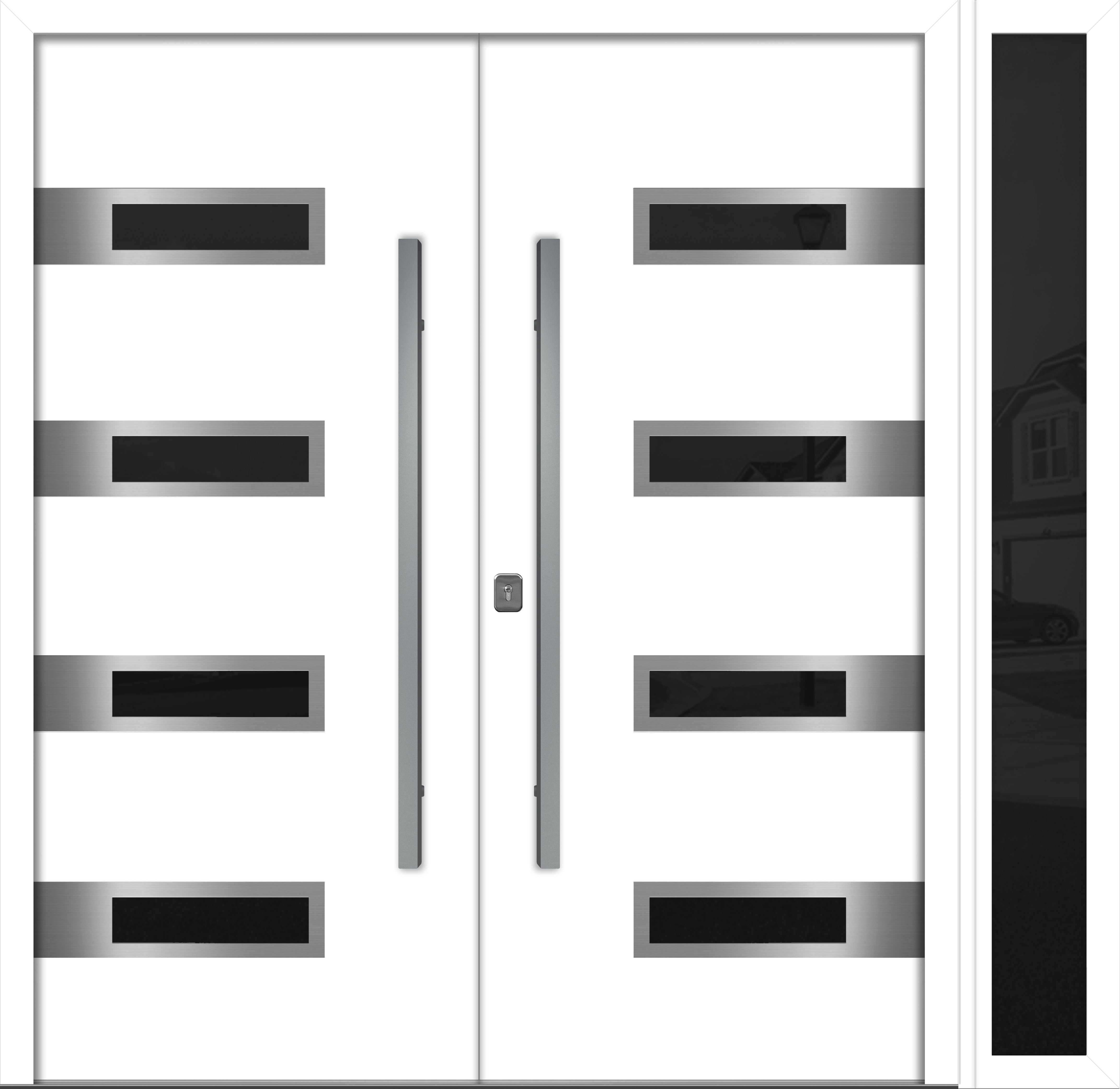 Nova Inox S4 Modern Exterior Double Door W/ (1) 12" Sidelight - Unit 86x81 3/8 - White