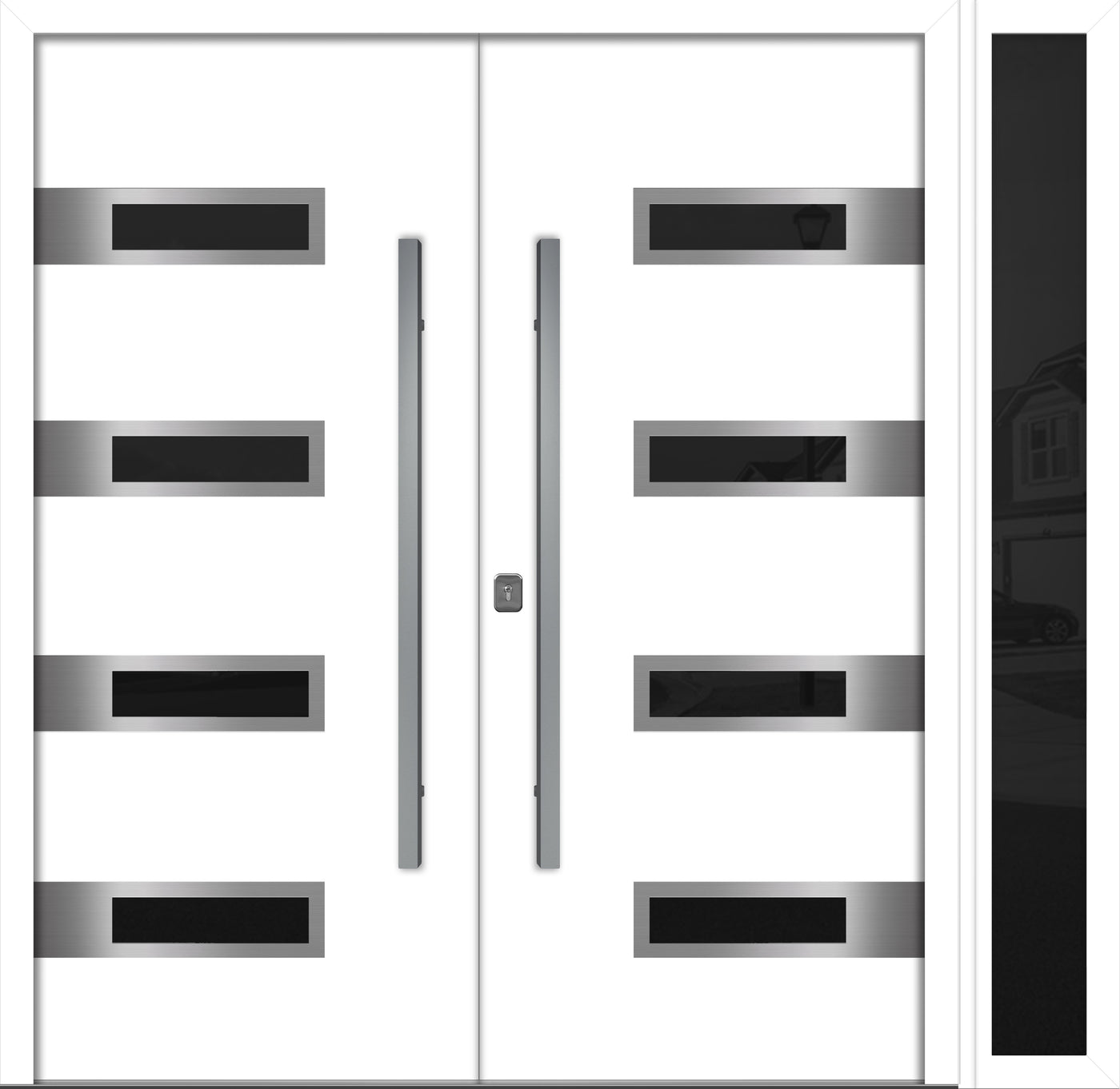 Nova Inox S4 Modern Exterior Double Door W/ (1) 12" Sidelight - Unit 86x81 3/8 - White - Doors and Beyond
