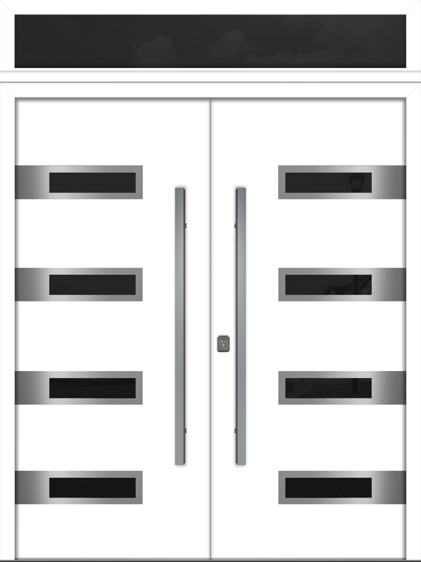 Nova Inox S4 Modern Exterior Double Door 72x80 with Transom - Unit 74x95 1/2 - White - Doors and Beyond