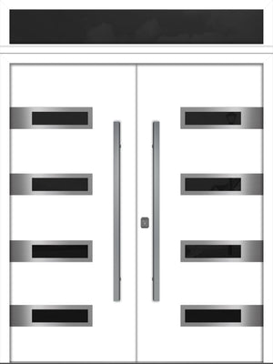 Nova Inox S4 Modern Exterior Double Door 72x80 with Transom - Unit 74x95 1/2 - White - Doors and Beyond