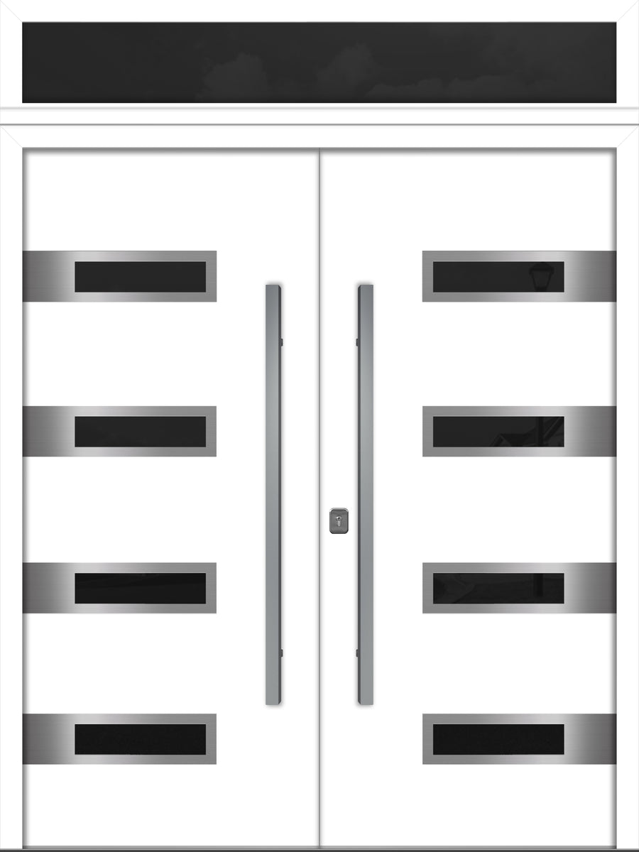 Nova Inox S4 Modern Exterior Double Door 72x80 with Transom - Unit 74x95 1/2 - White - Doors and Beyond