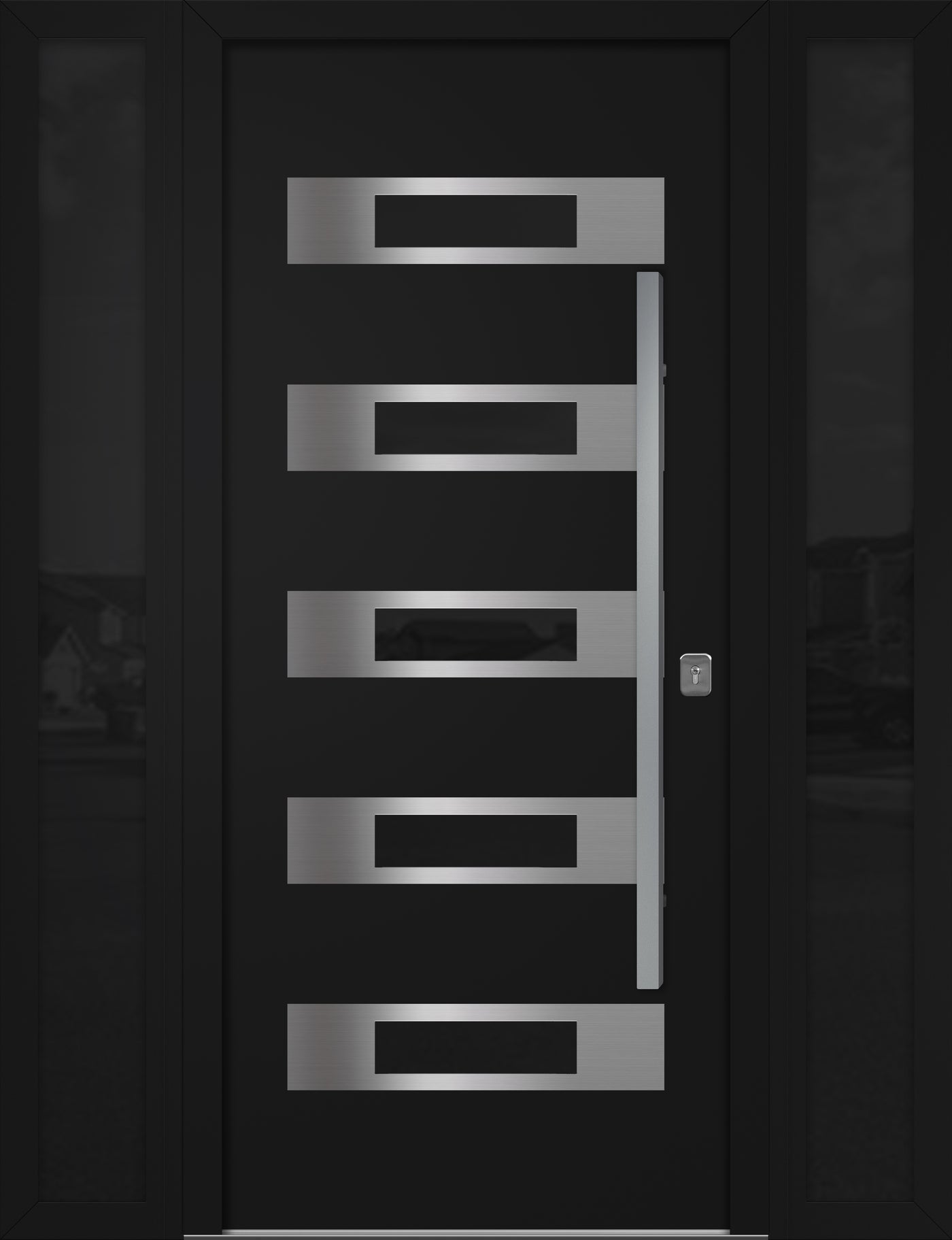Nova Inox S5 Modern Exterior Single Door W/ (2) 12" Sidelight - Unit 62x81 3/8 - Black - Doors and Beyond