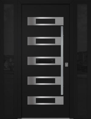 Nova Inox S5 Modern Exterior Single Door W/ (2) 12" Sidelight - Unit 62x81 3/8 - Black - Doors and Beyond