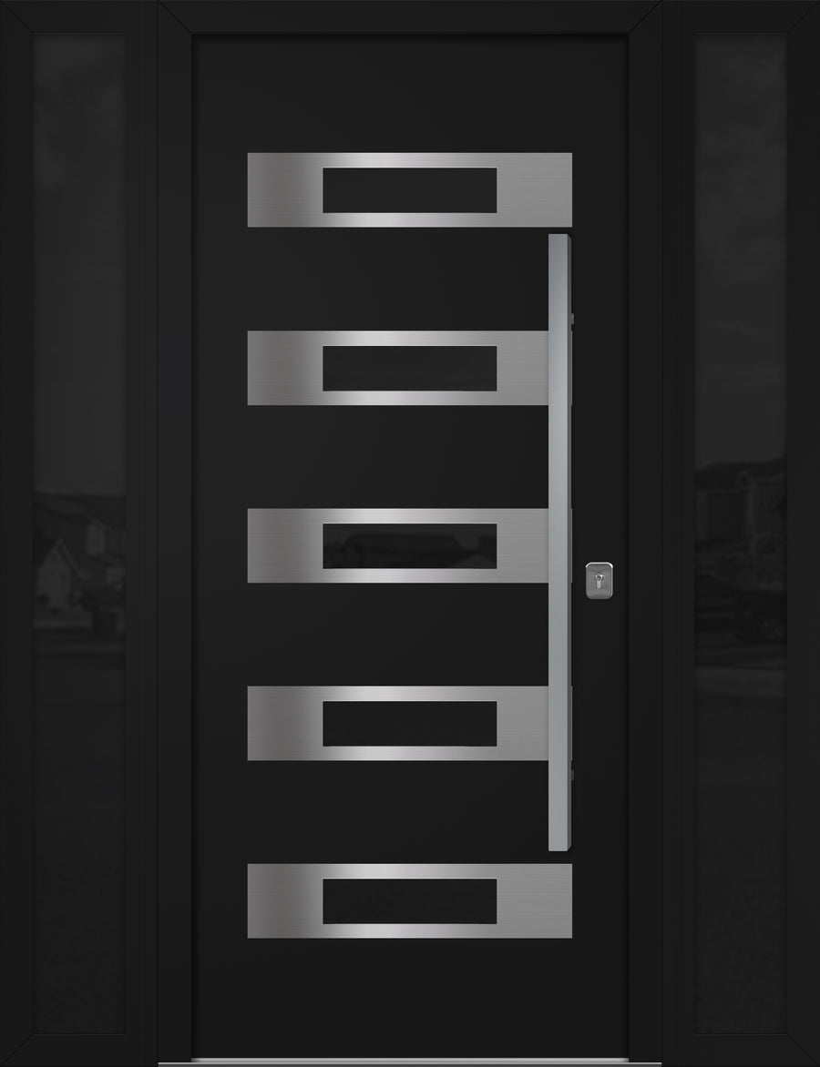 Nova Inox S5 Modern Exterior Single Door W/ (2) 12" Sidelight - Unit 62x81 3/8 - Black - Doors and Beyond