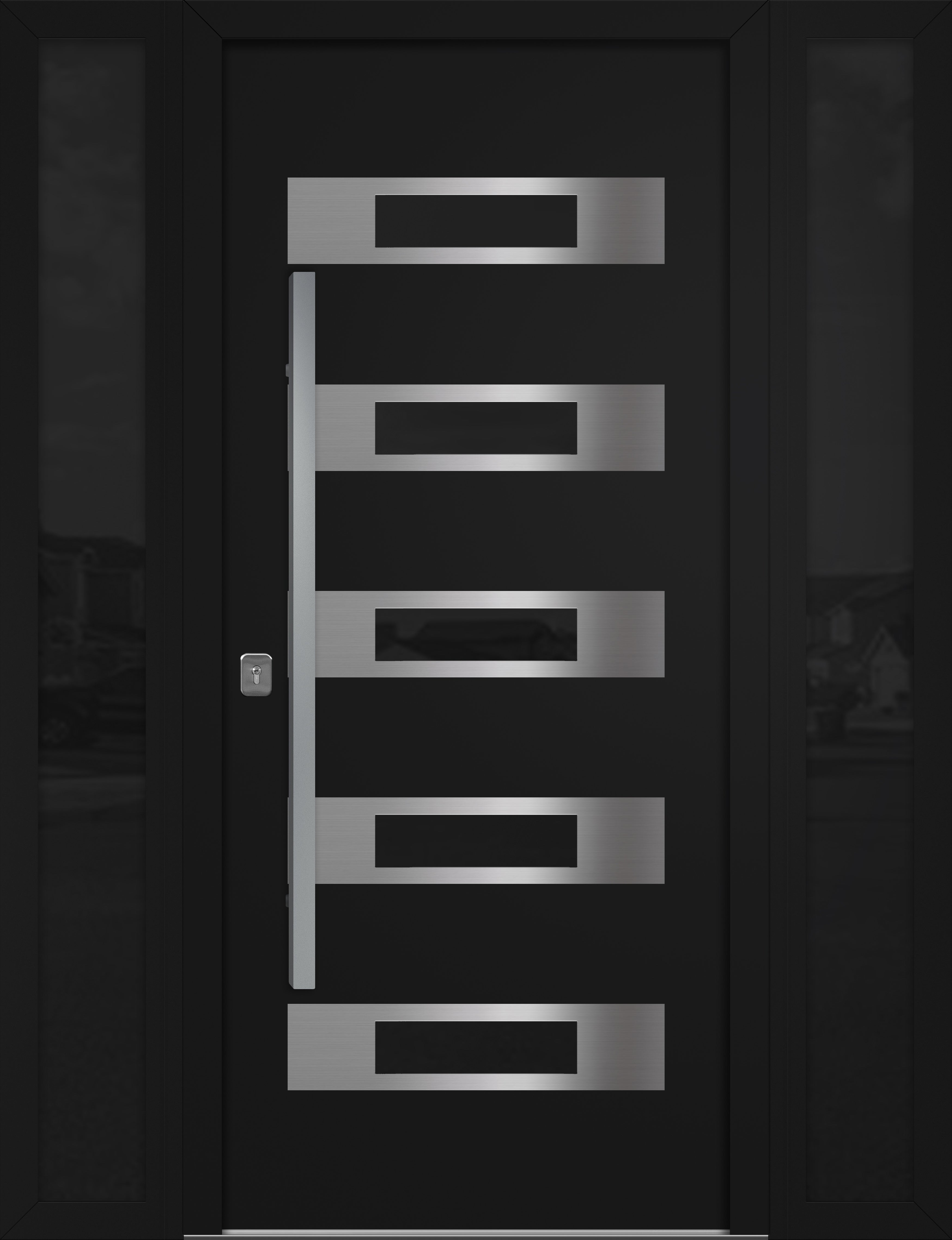 Nova Inox S5 Modern Exterior Single Door W/ (2) 12" Sidelight - Unit 62x81 3/8 - Black