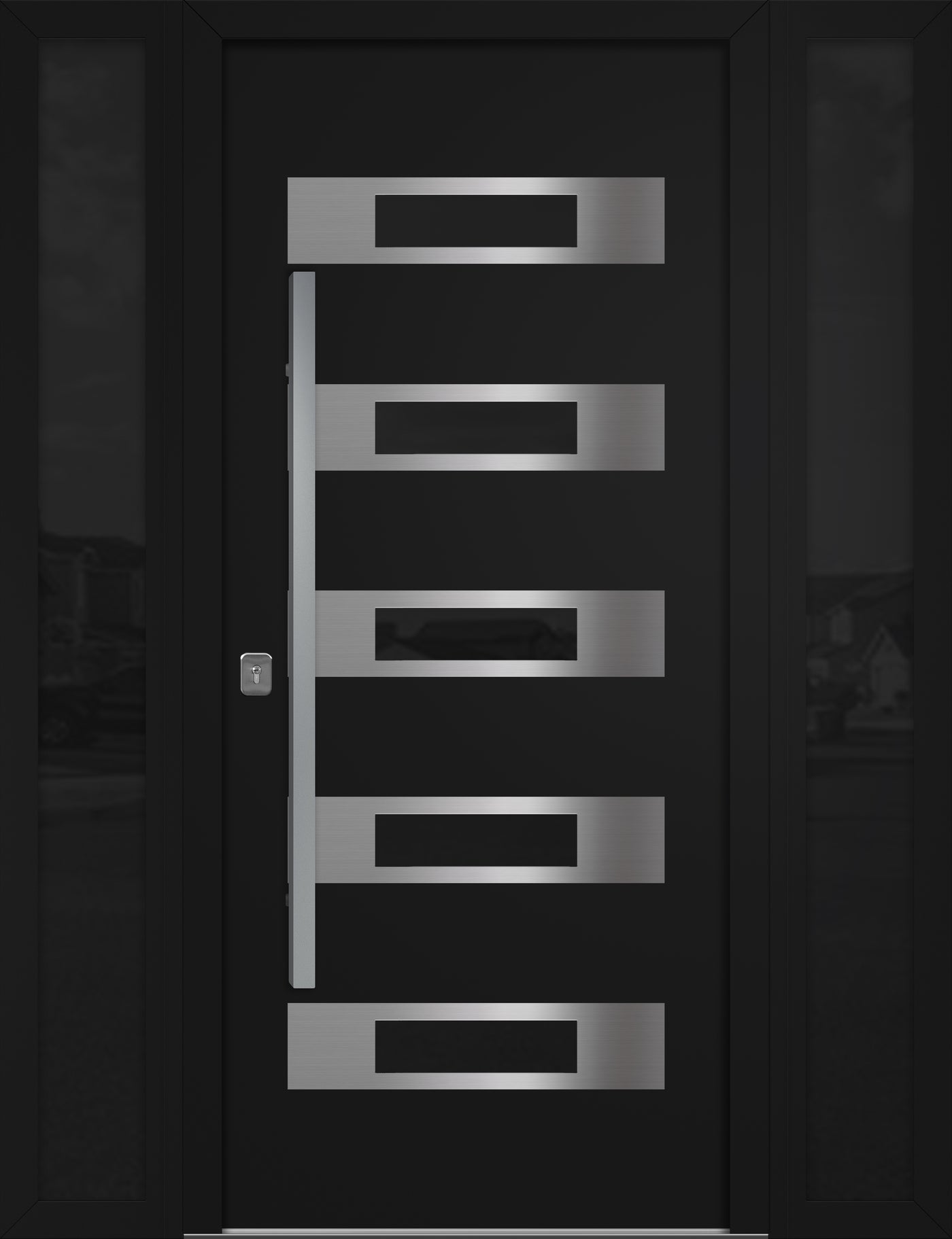 Nova Inox S5 Modern Exterior Single Door W/ (2) 12" Sidelight - Unit 62x81 3/8 - Black - Doors and Beyond