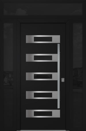 Nova Inox S5 Modern Exterior Single Door 36x80 with 2 Sidelight and Transom - Unit 62x95 1/2 - Black - Doors and Beyond