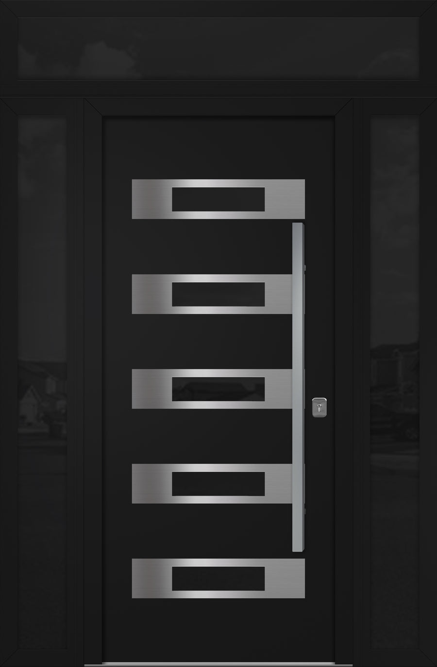 Nova Inox S5 Modern Exterior Single Door 36x80 with 2 Sidelight and Transom - Unit 62x95 1/2 - Black - Doors and Beyond