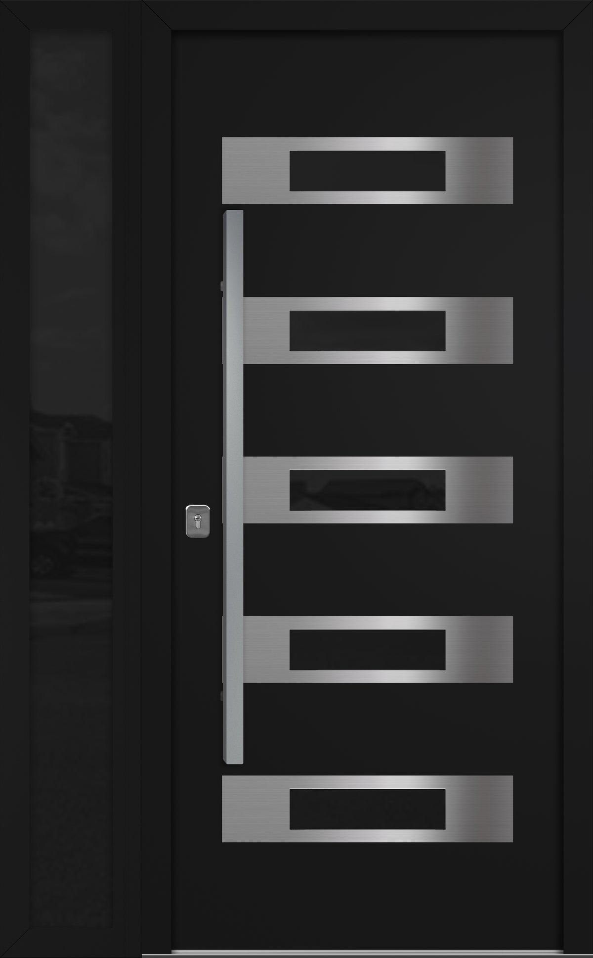 Nova Inox S5 Modern Exterior Single Door W/ (1) 12" Sidelight - Unit 50x81 3/8 - Black - Doors and Beyond