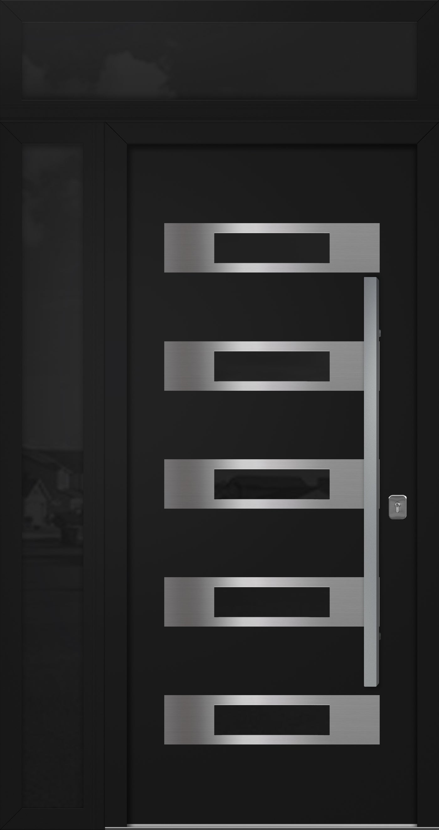 Nova Inox S5 Modern Exterior Single Door 36x80 with Sidelight and Transom - Unit 50x95 1/2 - Black - Doors and Beyond