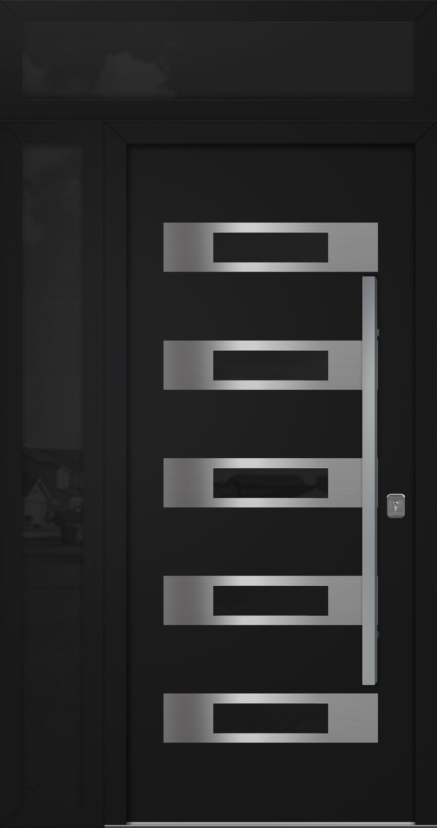 Nova Inox S5 Modern Exterior Single Door 36x80 with Sidelight and Transom - Unit 50x95 1/2 - Black - Doors and Beyond