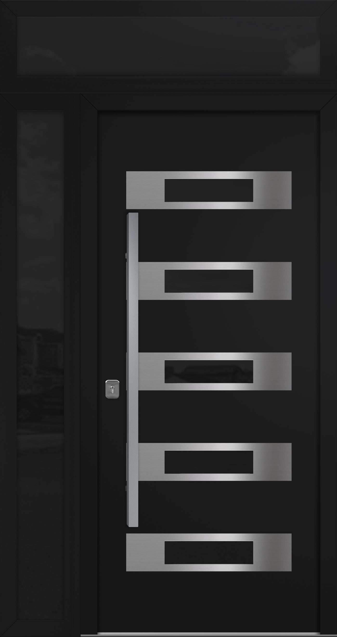 Nova Inox S5 Modern Exterior Single Door 36x80 with Sidelight and Transom - Unit 50x95 1/2 - Black - Doors and Beyond