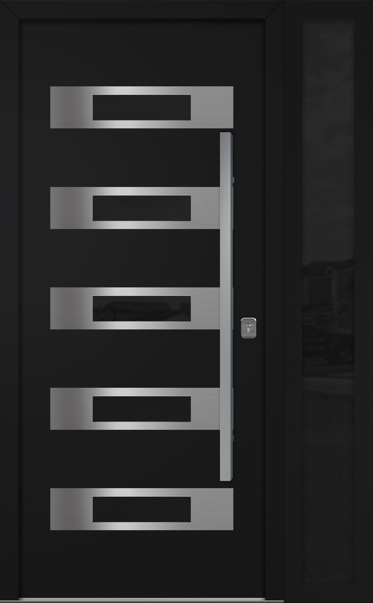 Nova Inox S5 Modern Exterior Single Door W/ (1) 12" Sidelight - Unit 50x81 3/8 - Black - Doors and Beyond