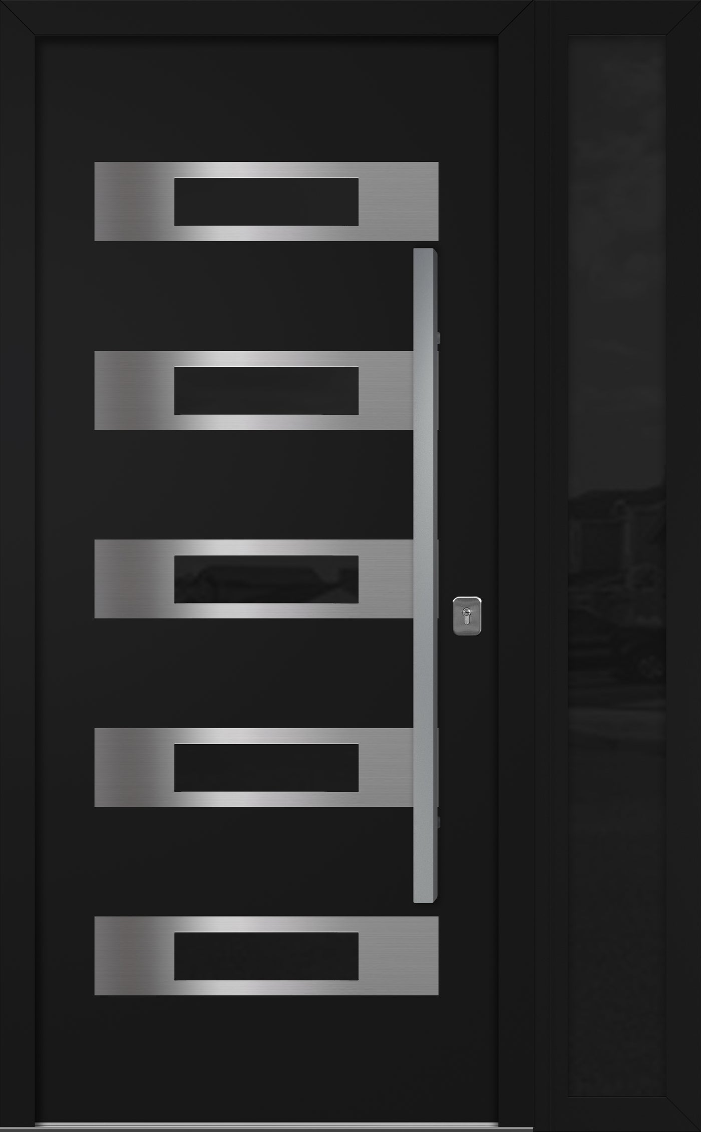 Nova Inox S5 Modern Exterior Single Door W/ (1) 12" Sidelight - Unit 50x81 3/8 - Black - Doors and Beyond