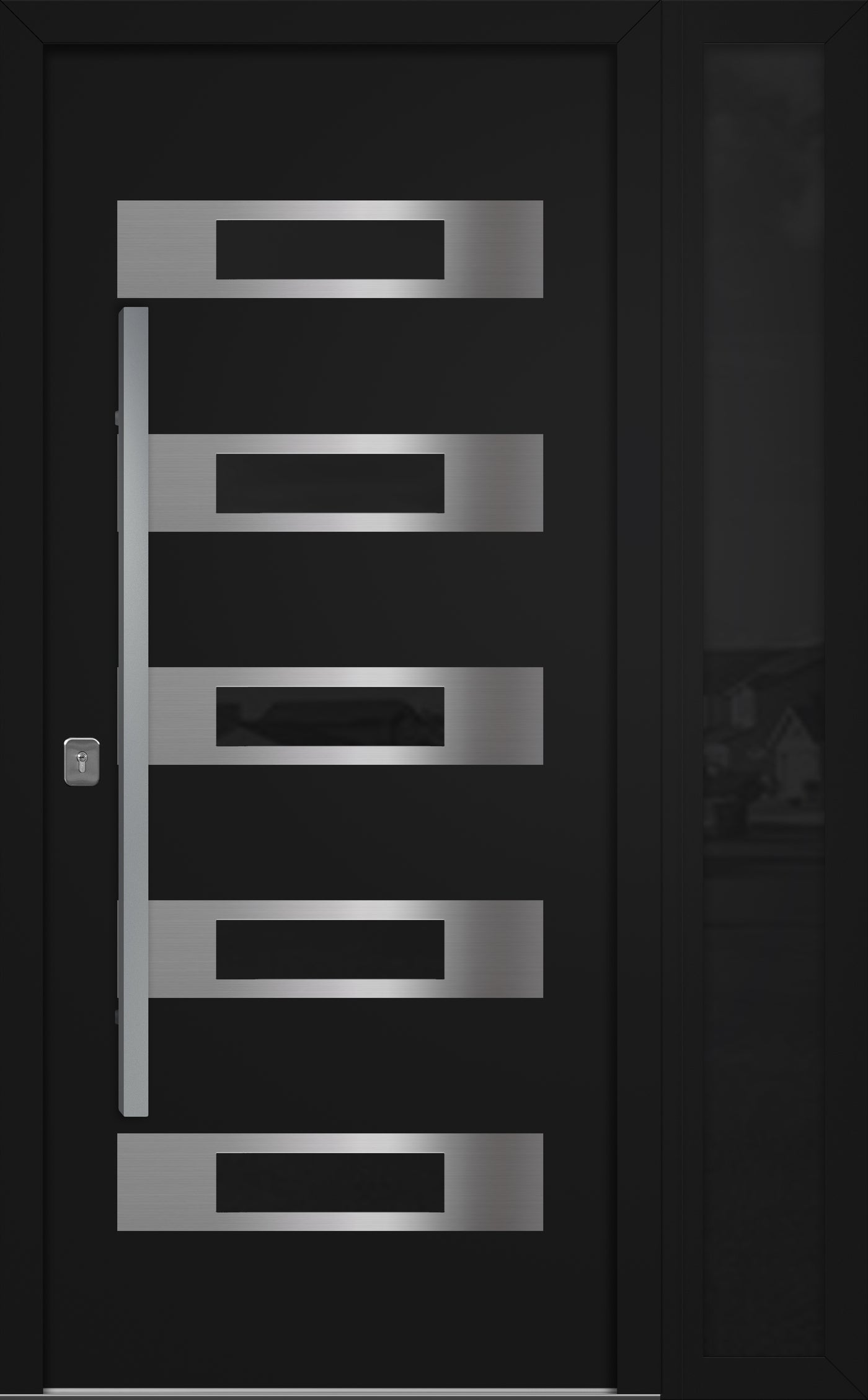 Nova Inox S5 Modern Exterior Single Door W/ (1) 12" Sidelight - Unit 50x81 3/8 - Black - Doors and Beyond