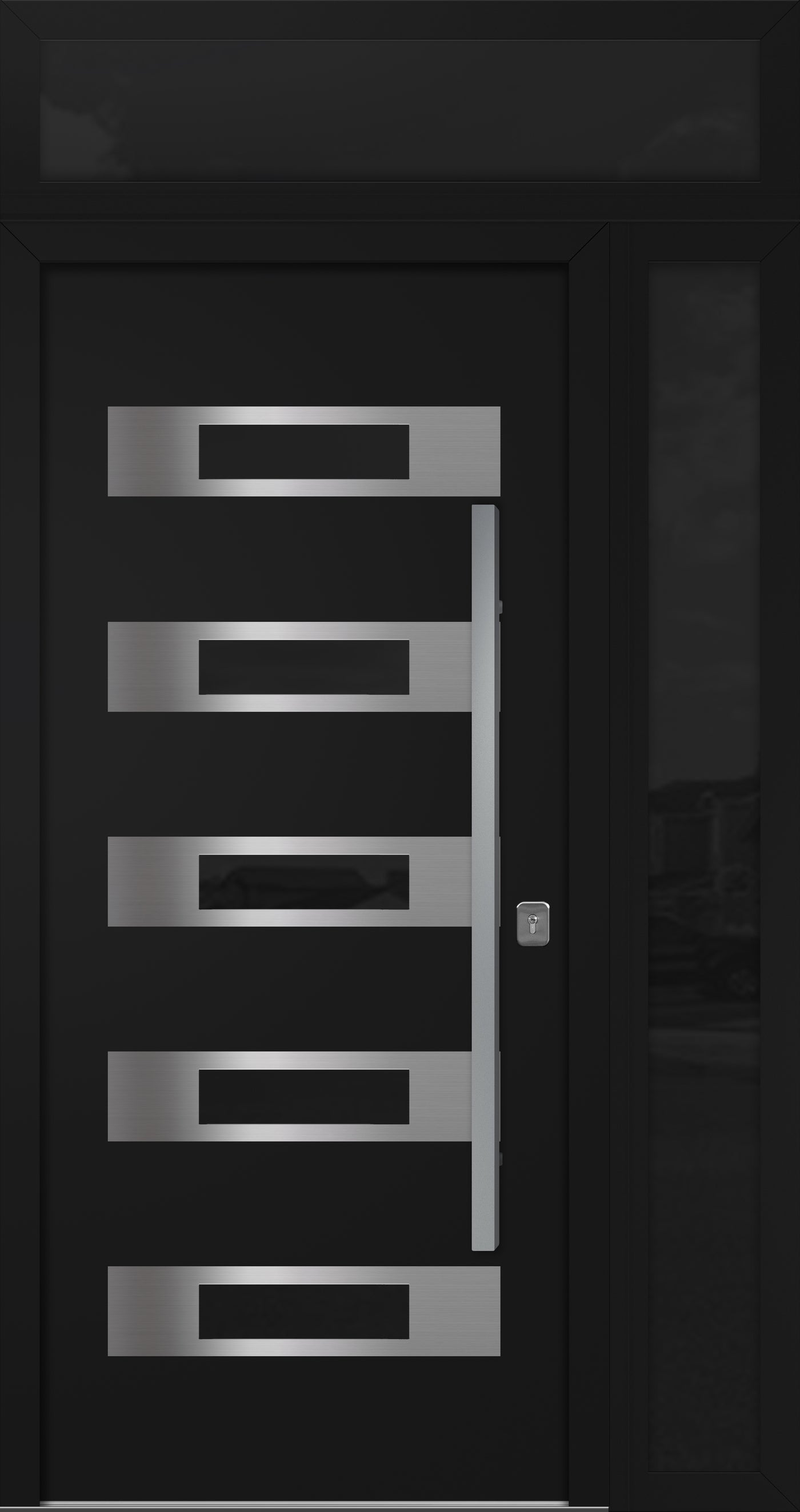 Nova Inox S5 Modern Exterior Single Door 36x80 with Sidelight and Transom - Unit 50x95 1/2 - Black - Doors and Beyond