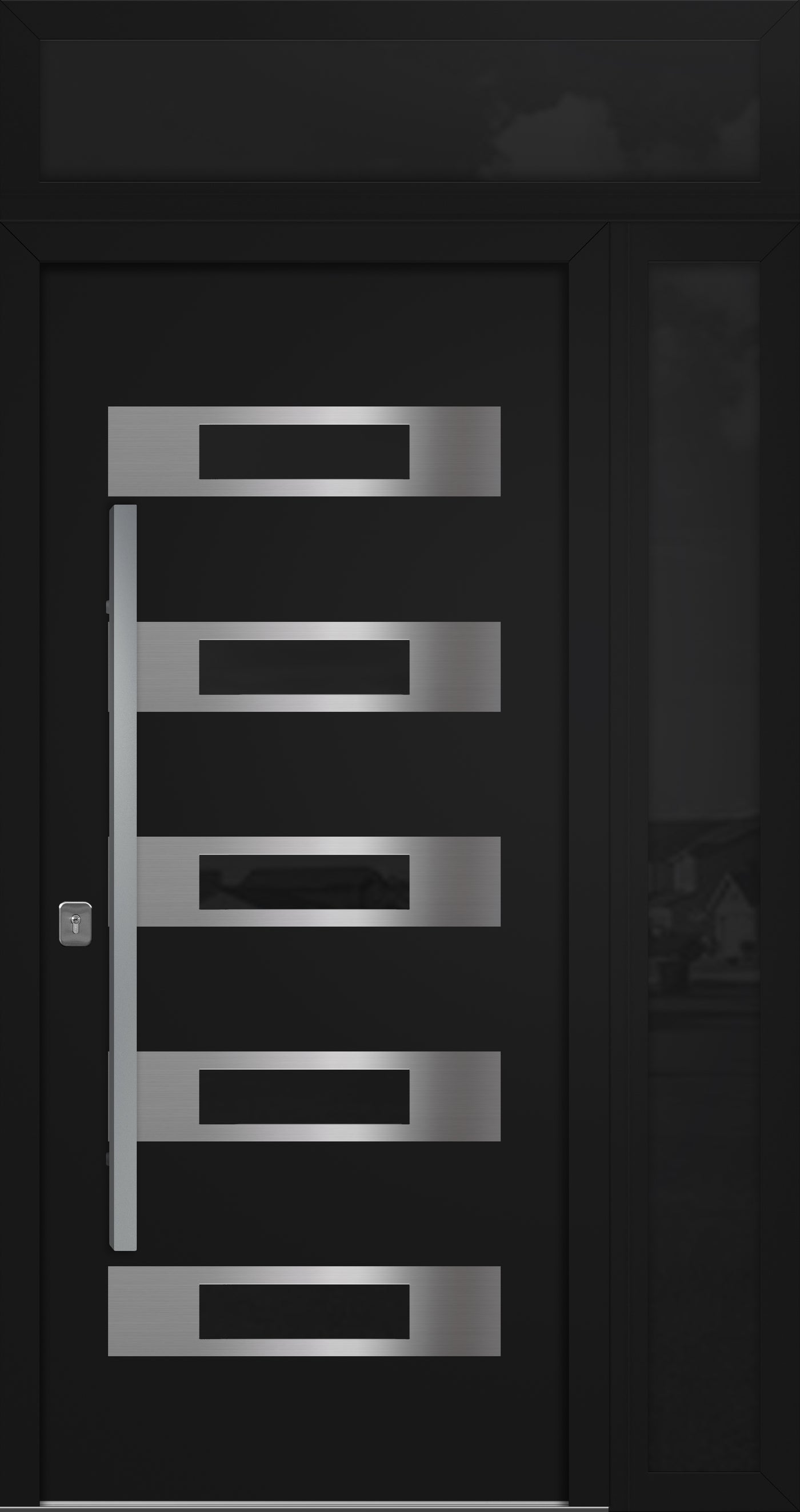 Nova Inox S5 Modern Exterior Single Door 36x80 with Sidelight and Transom - Unit 50x95 1/2 - Black - Doors and Beyond