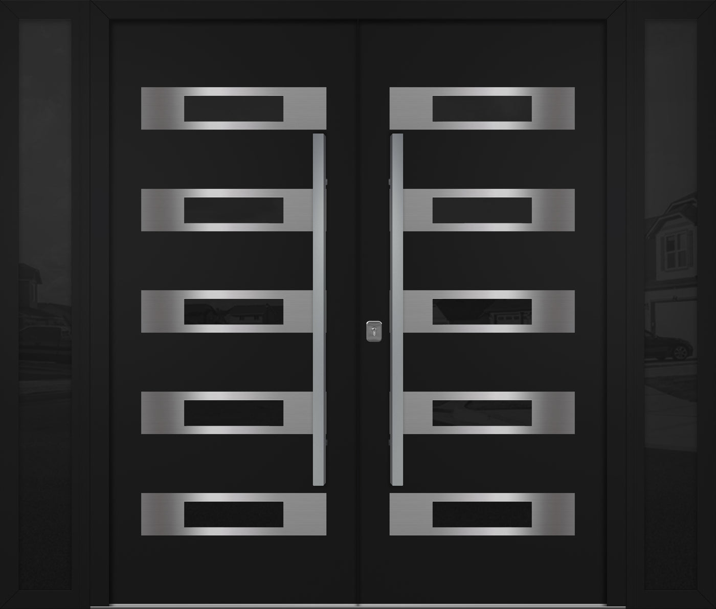 Nova Inox S5 Modern Exterior Double Door W/ (2) 12" Sidelight - Unit 98x81 3/8 - Black - Doors and Beyond