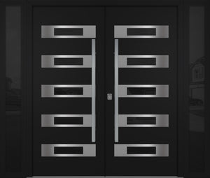 Nova Inox S5 Modern Exterior Double Door W/ (2) 12" Sidelight - Unit 98x81 3/8 - Black - Doors and Beyond