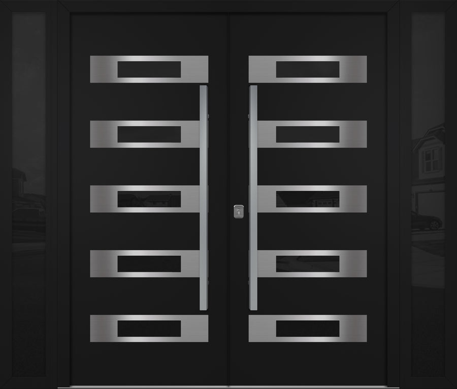 Nova Inox S5 Modern Exterior Double Door W/ (2) 12" Sidelight - Unit 98x81 3/8 - Black - Doors and Beyond