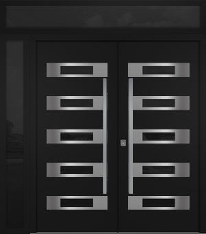 Nova Inox S5 Modern Exterior Double Door 72x80 W/ (1) 12" Sidelight and Transom - Unit 86x95 3/8 - Black - Doors and Beyond