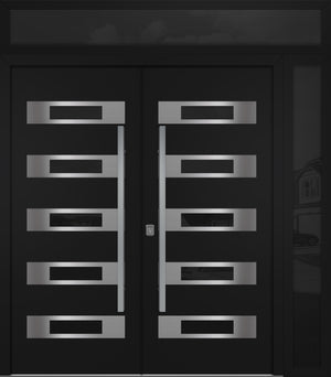 Nova Inox S5 Modern Exterior Double Door 72x80 W/ (1) 12" Sidelight and Transom - Unit 86x95 3/8 - Black - Doors and Beyond