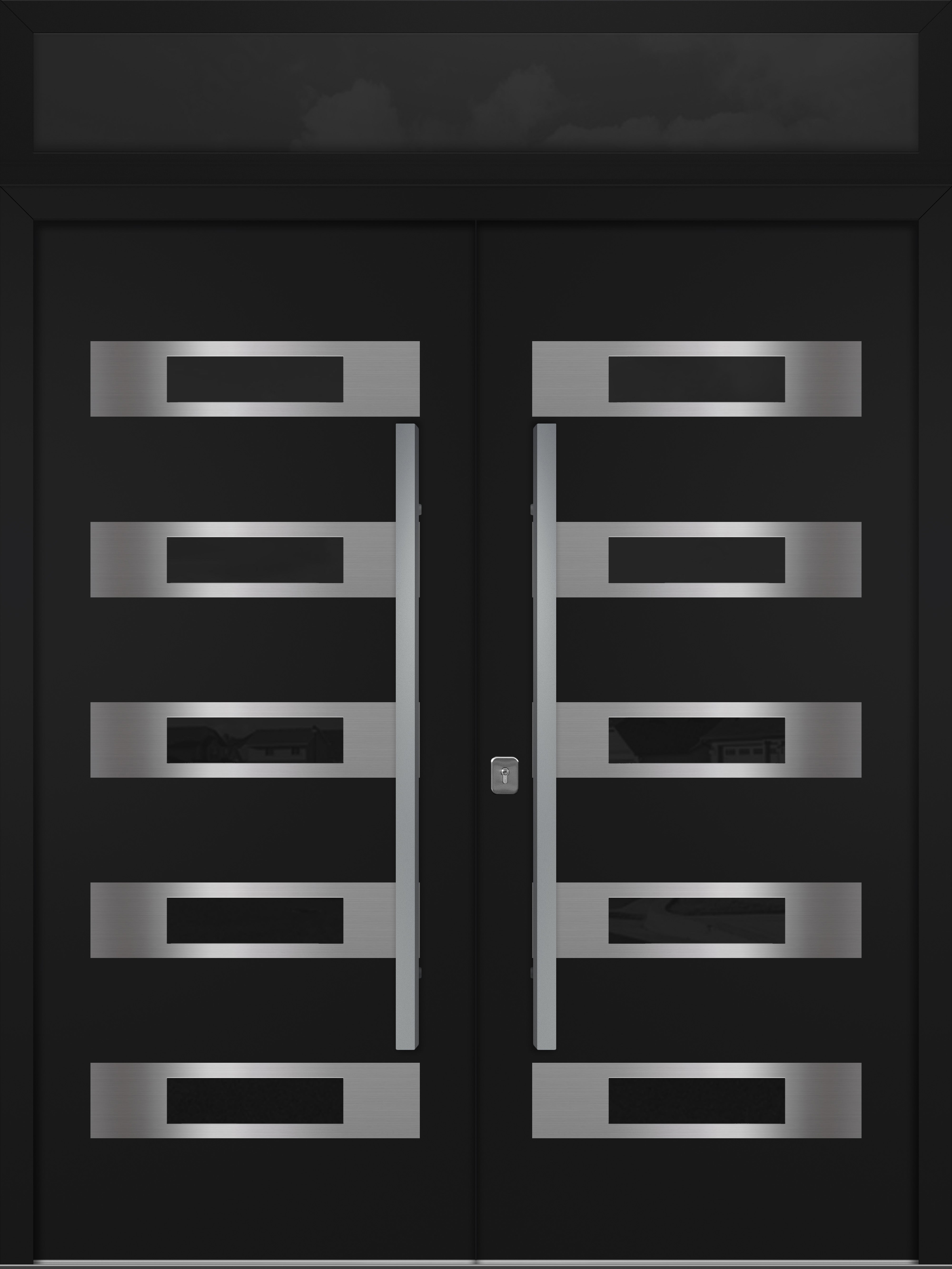 Nova Inox S5 Modern Exterior Double Door 72x80 with Transom - Unit 74x95 1/2 - Black