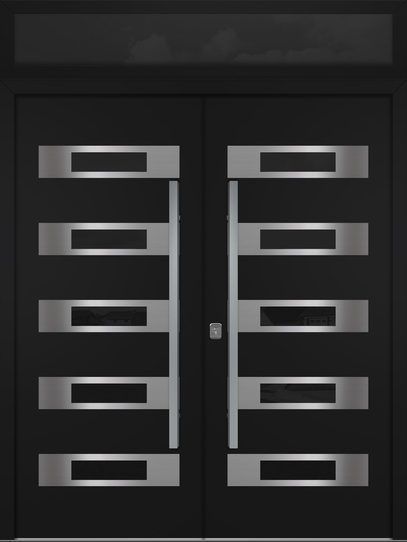 Nova Inox S5 Modern Exterior Double Door 72x80 with Transom - Unit 74x95 1/2 - Black - Doors and Beyond