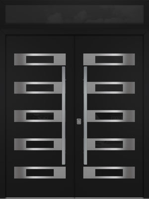 Nova Inox S5 Modern Exterior Double Door 72x80 with Transom - Unit 74x95 1/2 - Black - Doors and Beyond