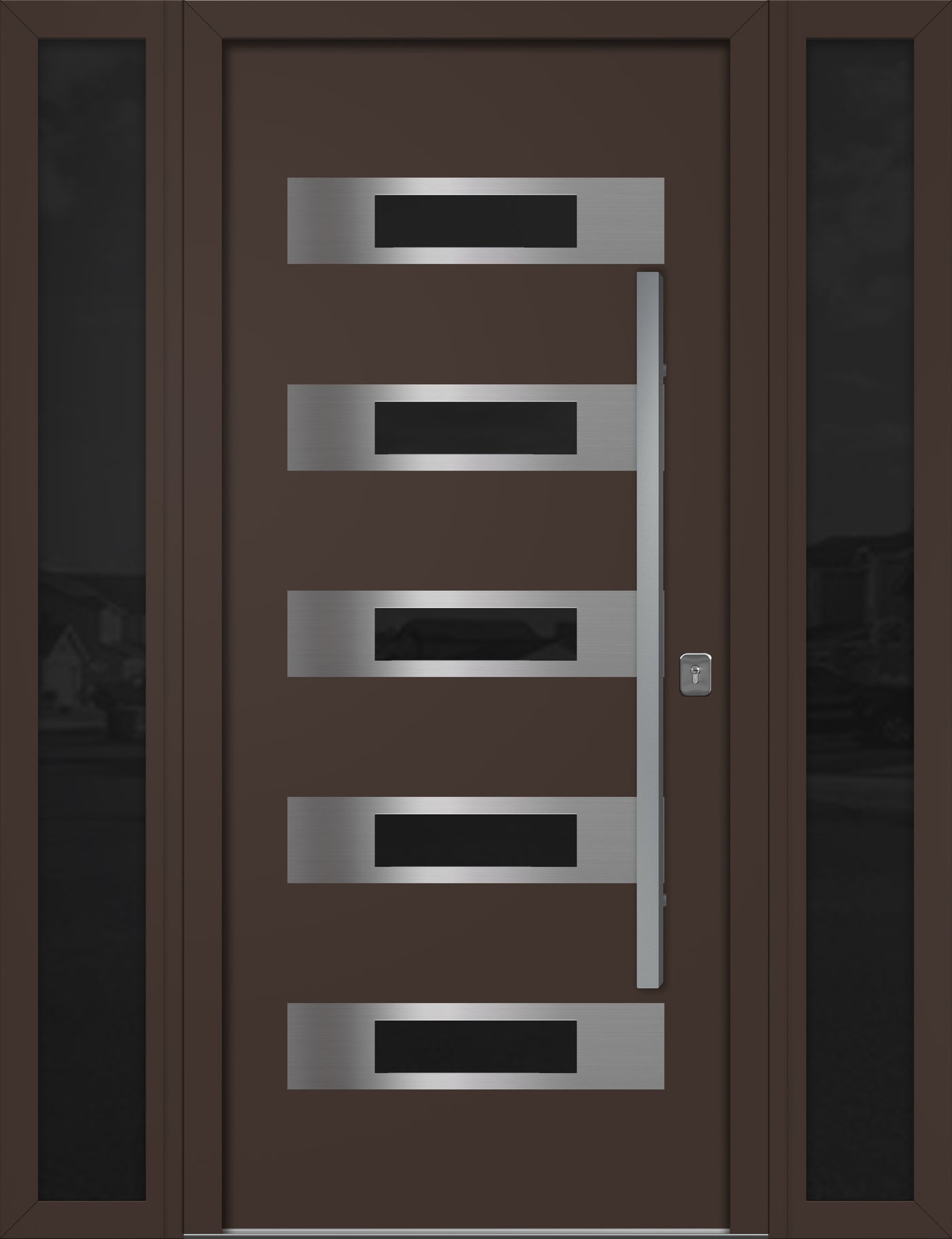 Nova Inox S5 Modern Exterior Single Door W/ (2) 12" Sidelight - Unit 62x81 3/8 - Brown - Doors and Beyond