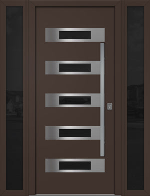 Nova Inox S5 Modern Exterior Single Door W/ (2) 12" Sidelight - Unit 62x81 3/8 - Brown - Doors and Beyond