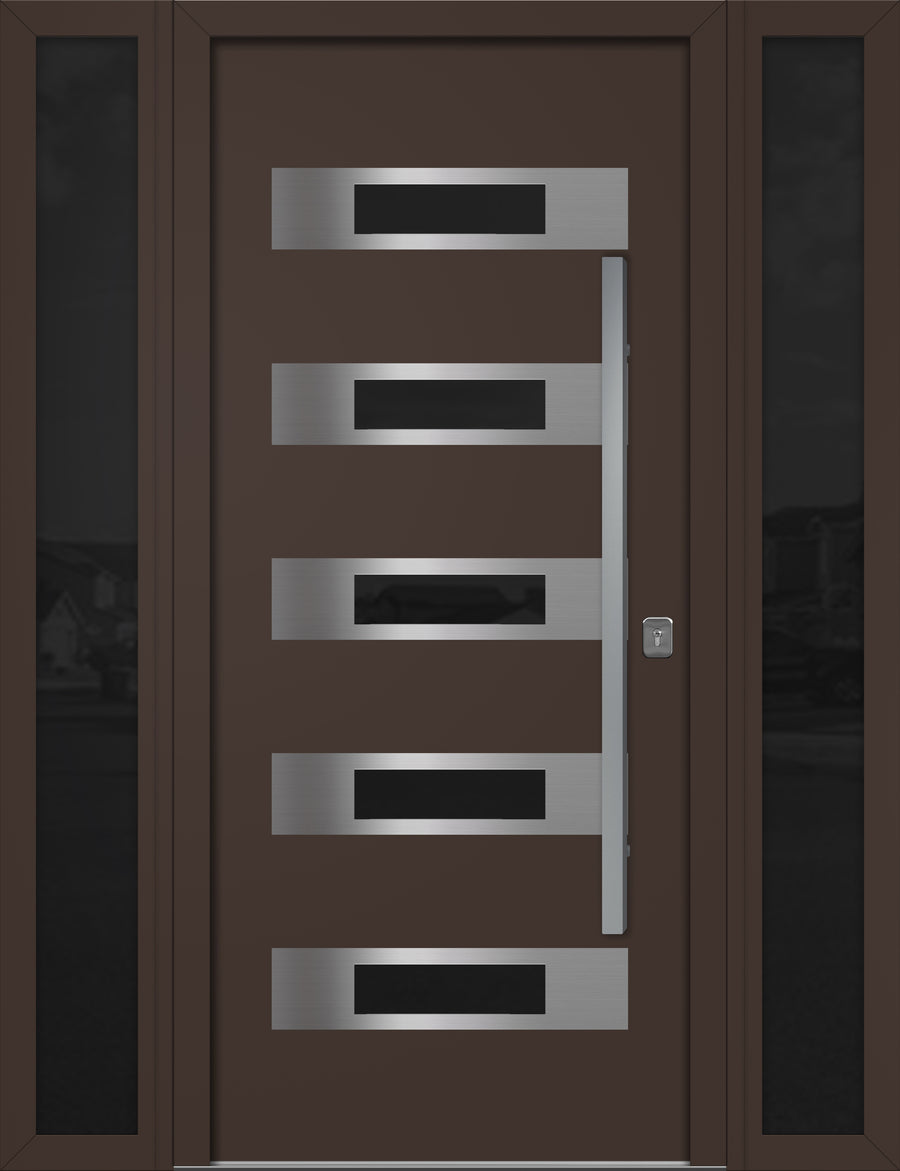 Nova Inox S5 Modern Exterior Single Door W/ (2) 12" Sidelight - Unit 62x81 3/8 - Brown - Doors and Beyond