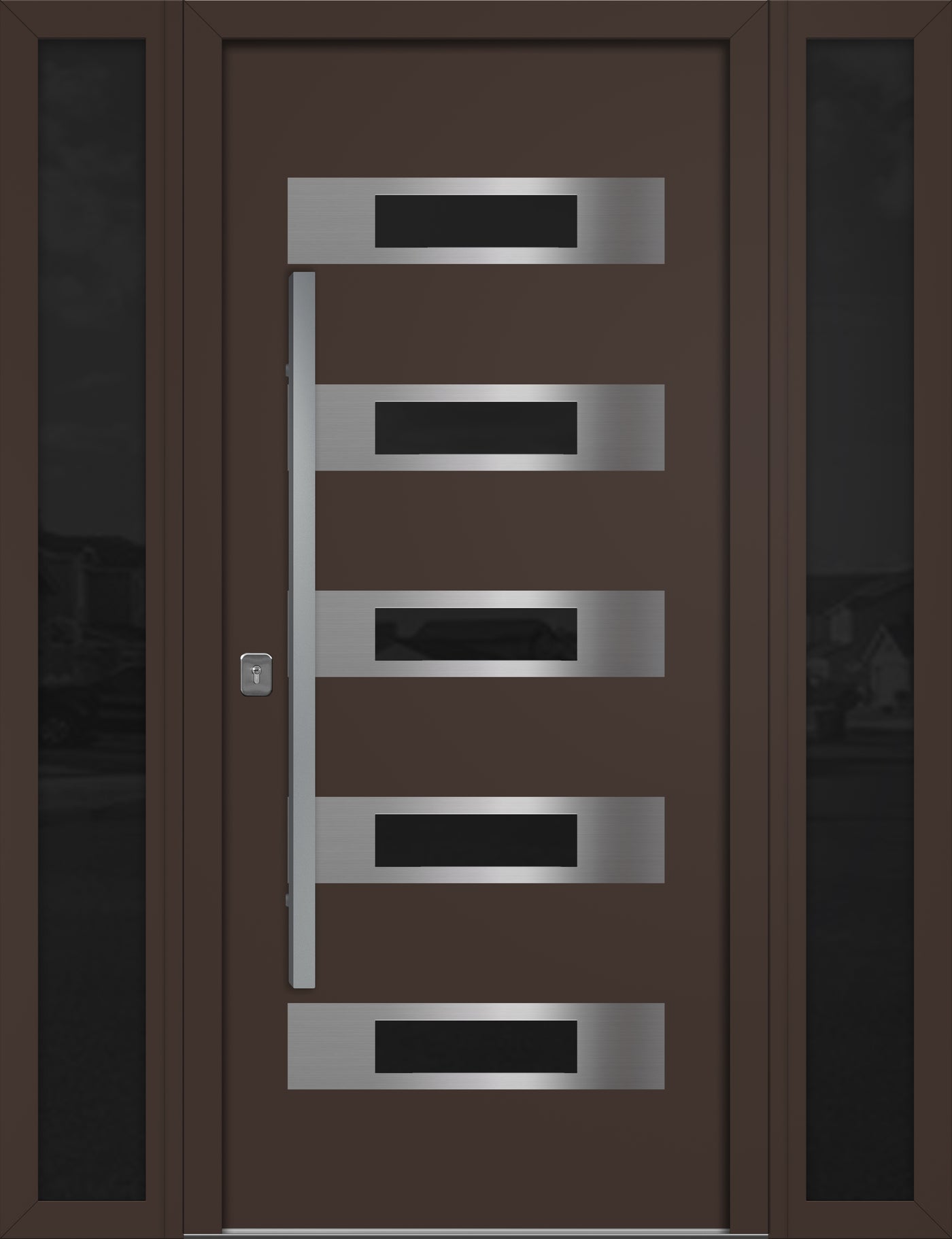 Nova Inox S5 Modern Exterior Single Door W/ (2) 12" Sidelight - Unit 62x81 3/8 - Brown - Doors and Beyond