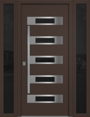 Nova Inox S5 Modern Exterior Single Door W/ (2) 12" Sidelight - Unit 62x81 3/8 - Brown - Doors and Beyond